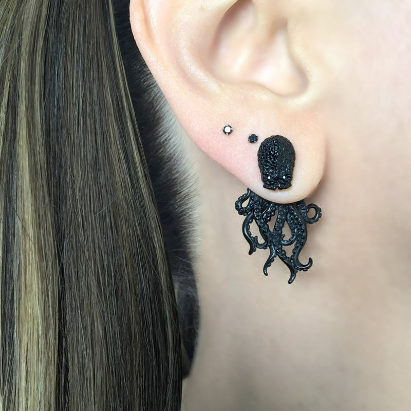 

1 Pair Of Vintage Octopus Stud Earrings For Women, Gothic Exaggerated Jacket Style Octopus Animal Earrings, Halloween Gift