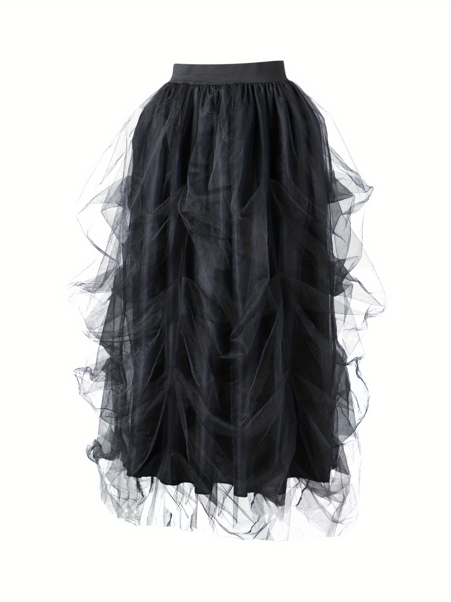 Womens Tulle Tutu Long Skirt Floor Length A-Line Puff Mesh Half-Dress Layered High Waist Split Princess Skirt