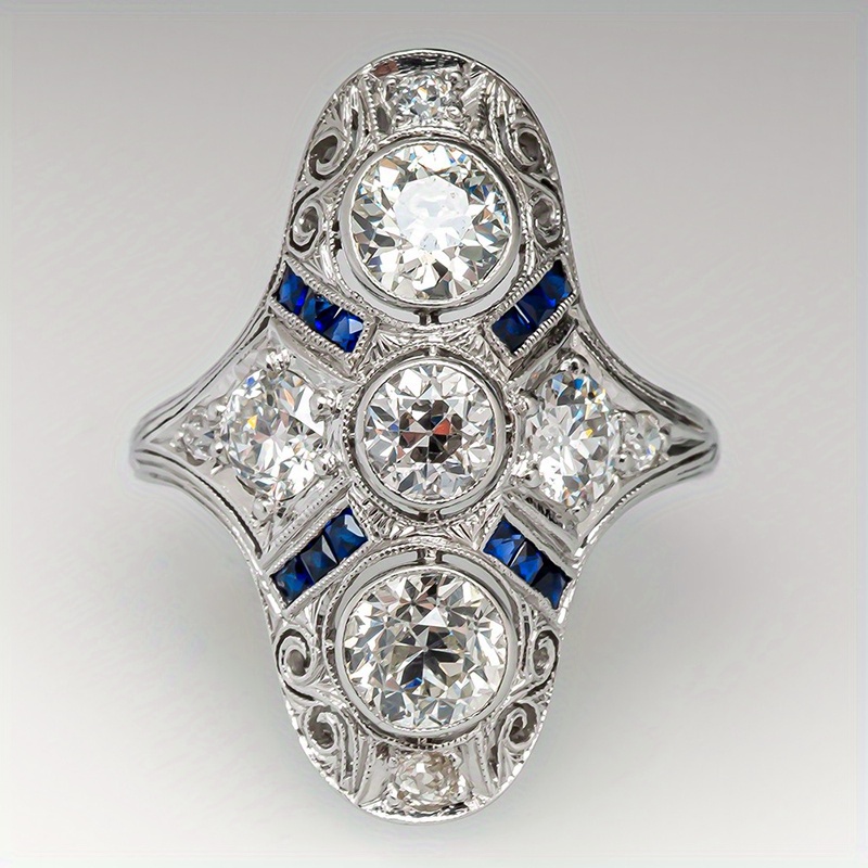 Image of Boho-chic Luxury Anniversary Ring For Women - Vintage Style With Sparkling Synthetic Zirconia, Perfect For Daily Wear & Parties