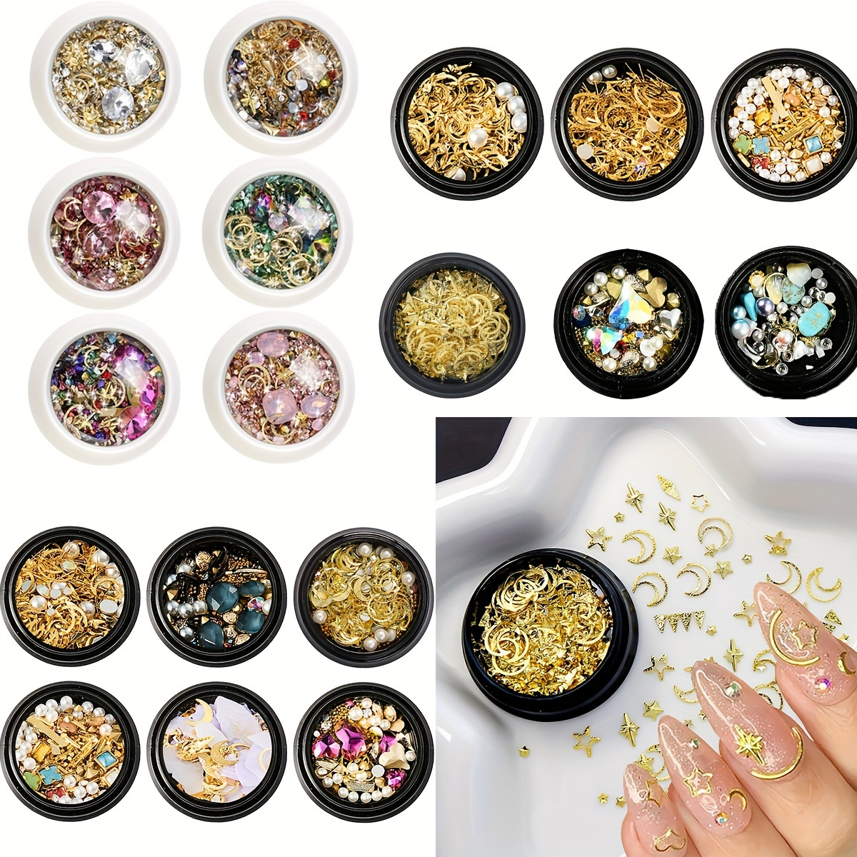 

20 Luxurious Boxes Glittering Nail Art Charms - Premium 3d Metal Withshimmering Crystals - Alloy For Chic , Salon-, And Creative Nail Designs