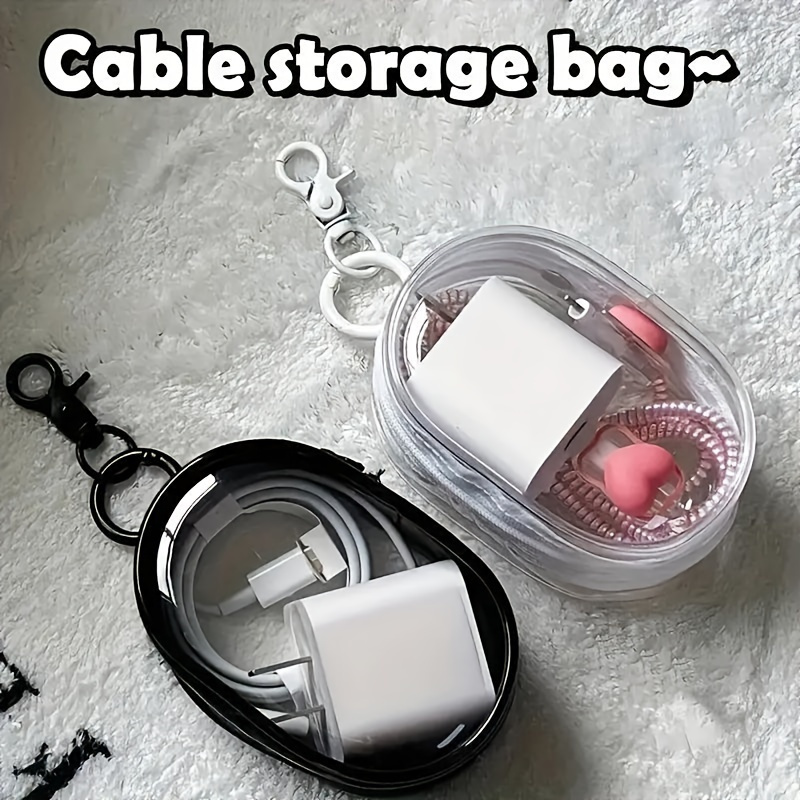 1pc Clear Plastic Charger and Cord Organizer Mini Bag, Portable Earbud and Cable Storage Case, Protective Travel Pouch with Keychain for Accessories