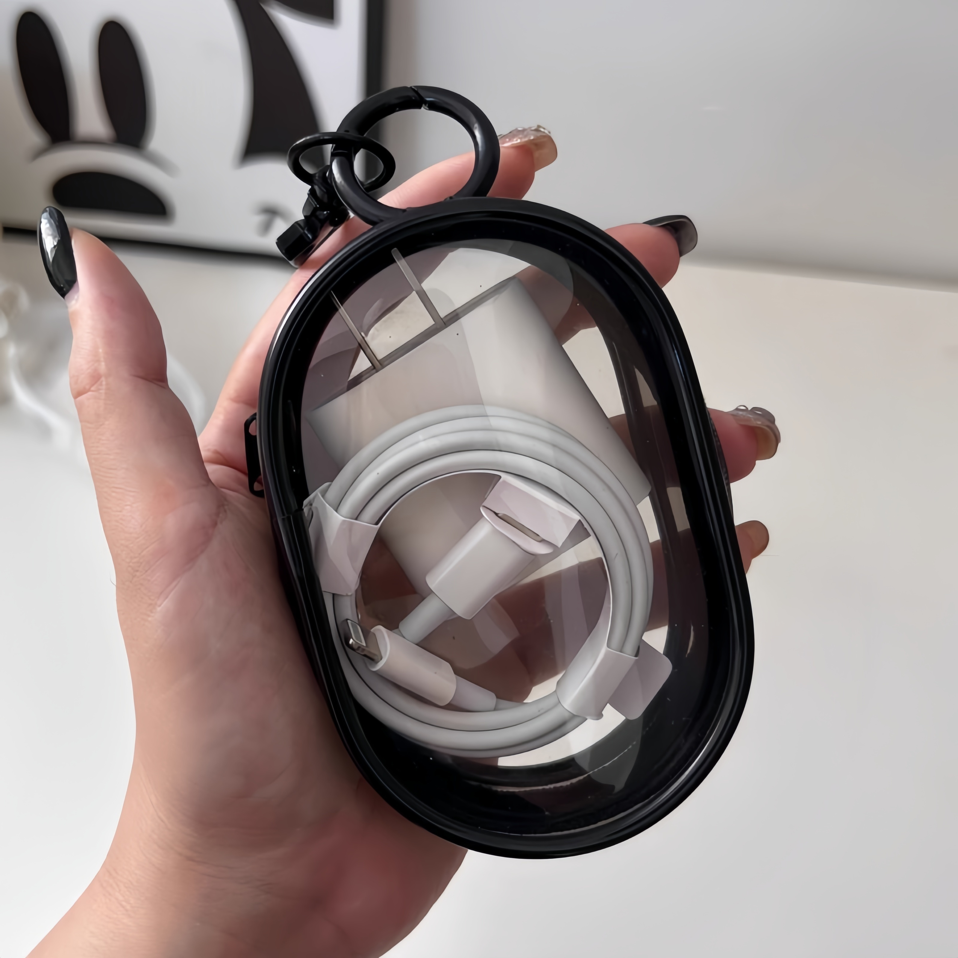 1pc Clear Plastic Charger and Cord Organizer Mini Bag, Portable Earbud and Cable Storage Case, Protective Travel Pouch with Keychain for Accessories