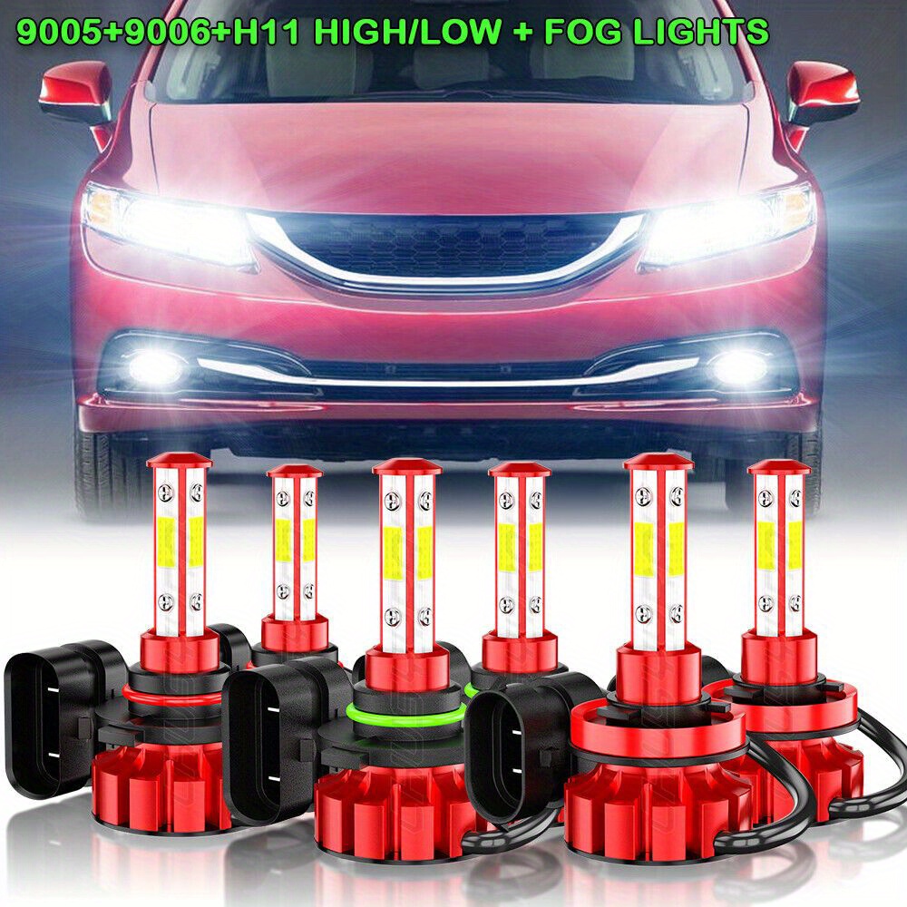 TEMU 6pcs Led Bulbs (2006-2013) Led Headlight + Fog Kit, 9005/ Hb3+9006/ Hb4+h11 100w 6000k 7500lm, To Fit / Low +fog Bulbs And , Of 6