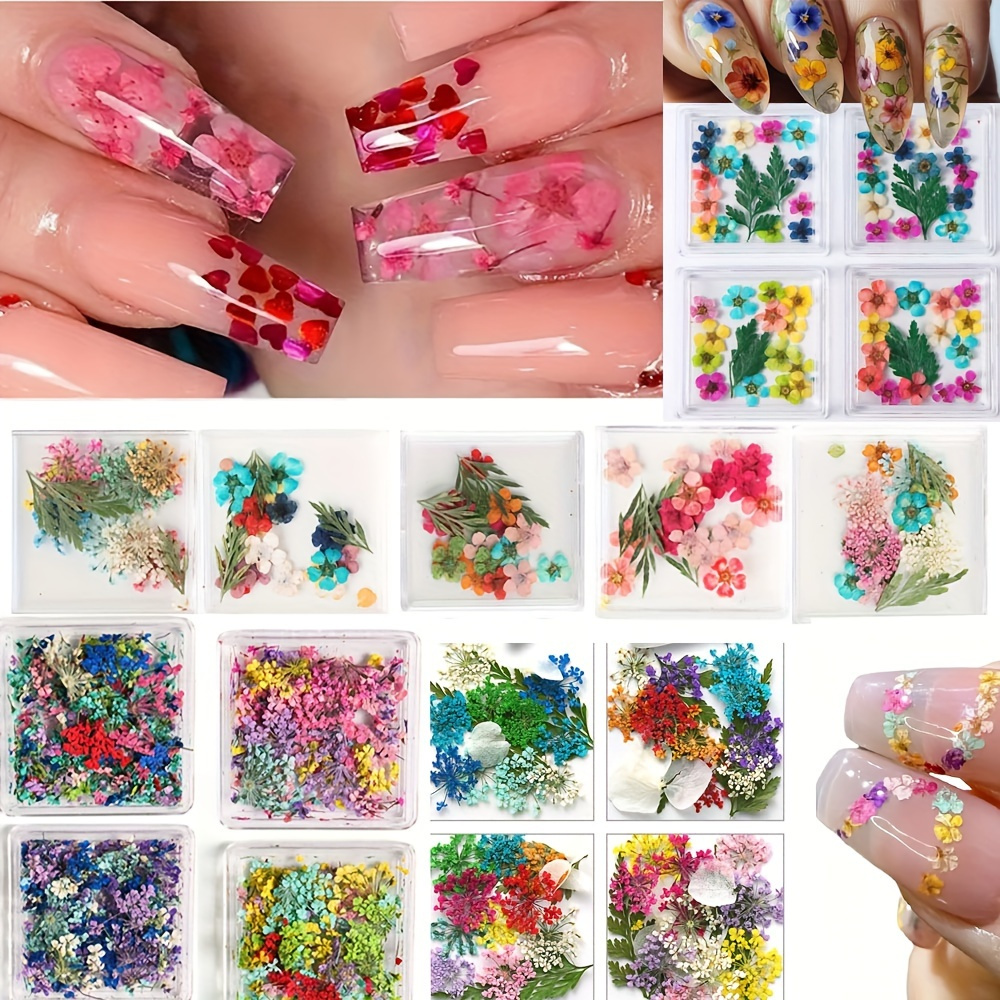 

17 Box 3d Dried Flower Nail Charms Kit - Vibrant Self Adhesive Stickers Forglamorous Nail Art, Salon-quality At Home - Choose Long-, Easy Application Decorations