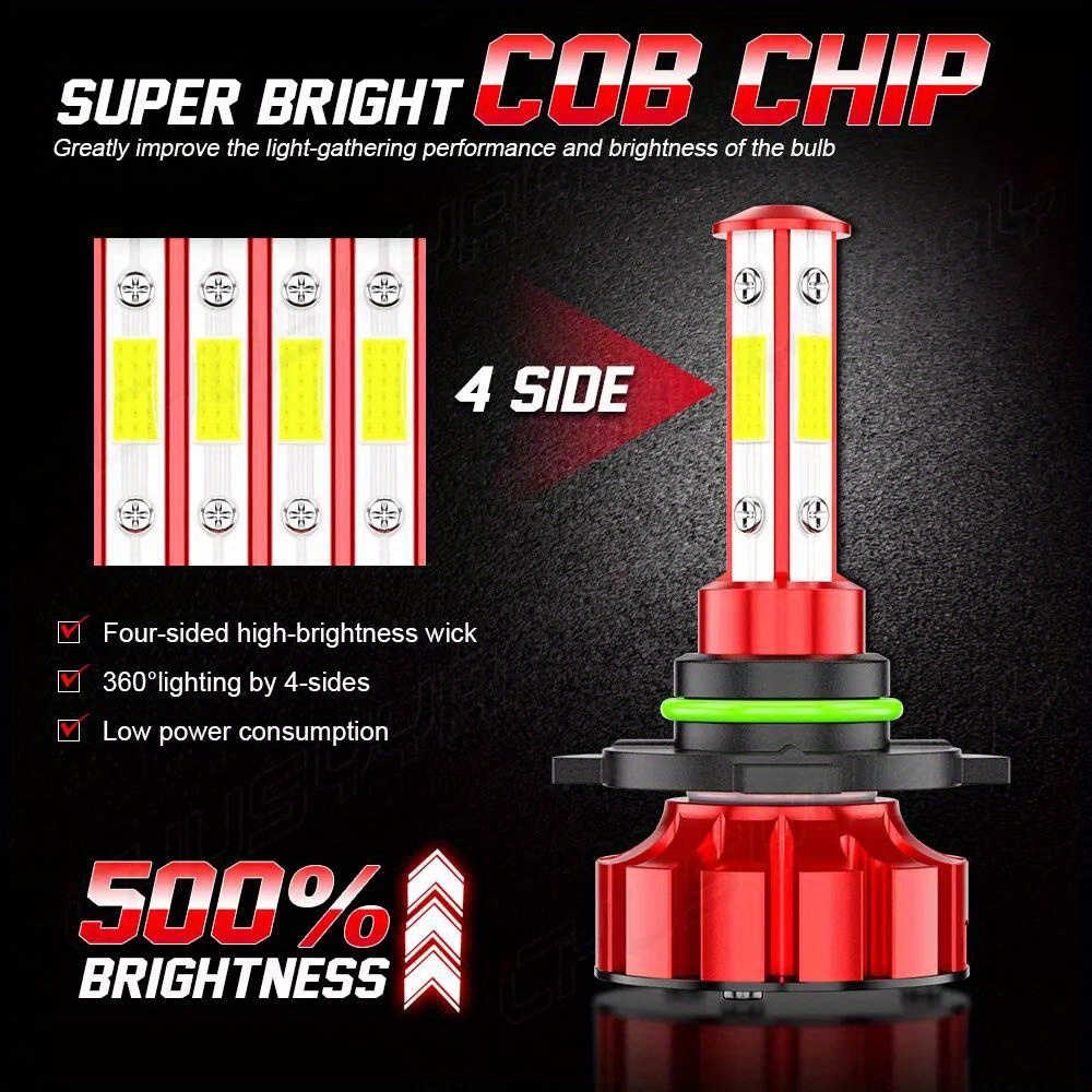 6Pcs 4-Sides 9005+9006+H11 LED Headlight Bulbs Kit High/Low Beam White 6500K
