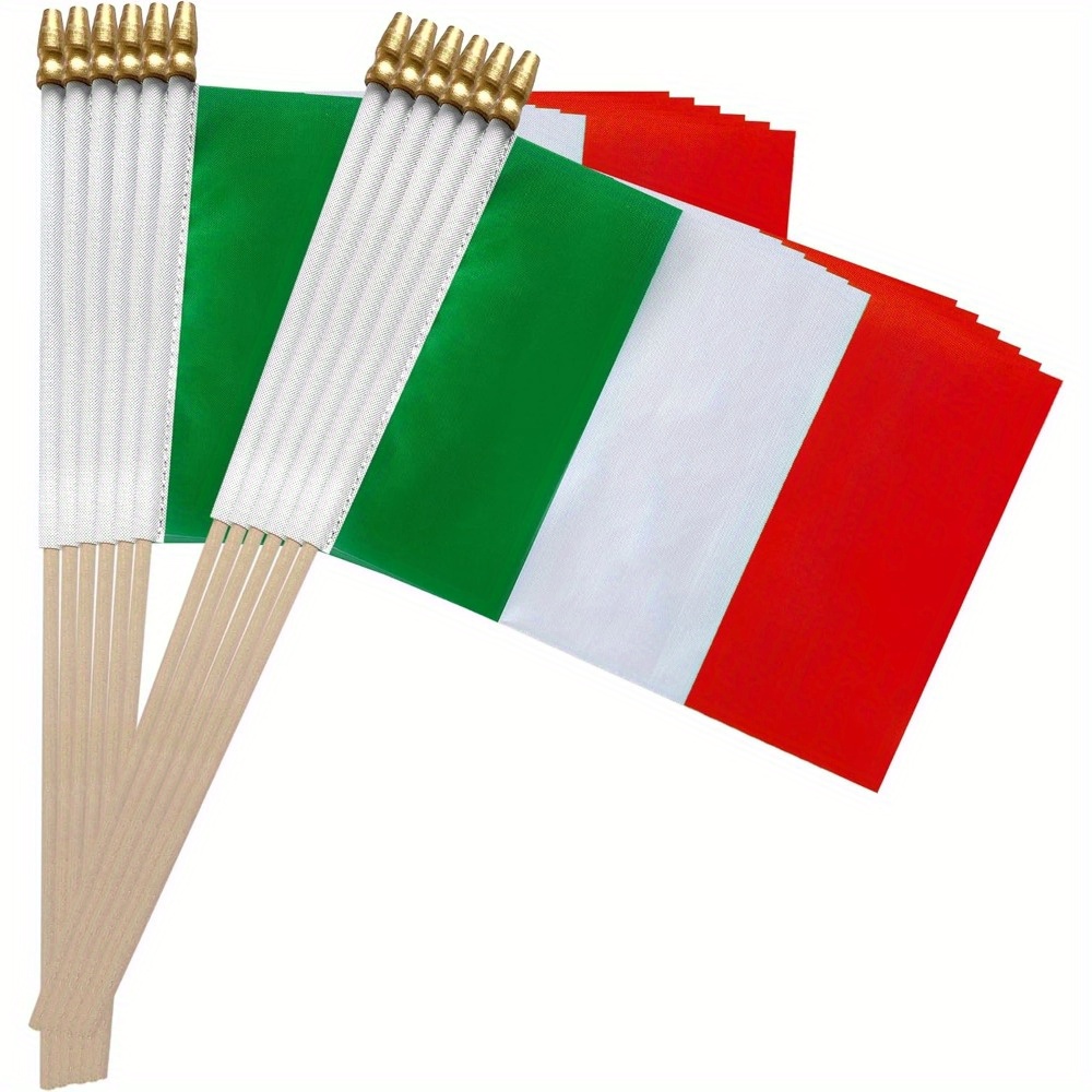 

12-pack Handheld Italian Flags - Polyester Mini Italy Stick Flags With Wooden Poles For Grand , Carnivals, Garden Decor - No Electricity Needed