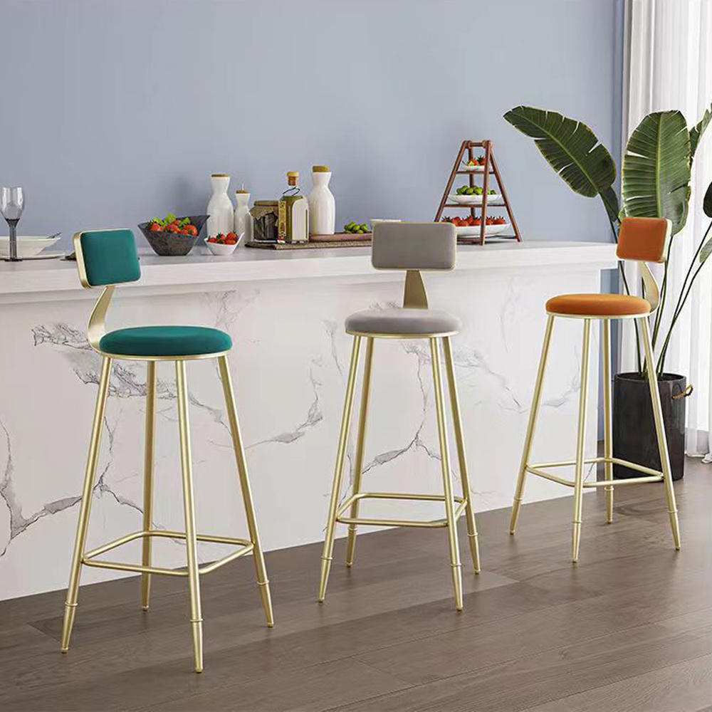 vintage style   stool with backrest and footrest metal frame padded seat for kitchen counter dining room or home bar details 0