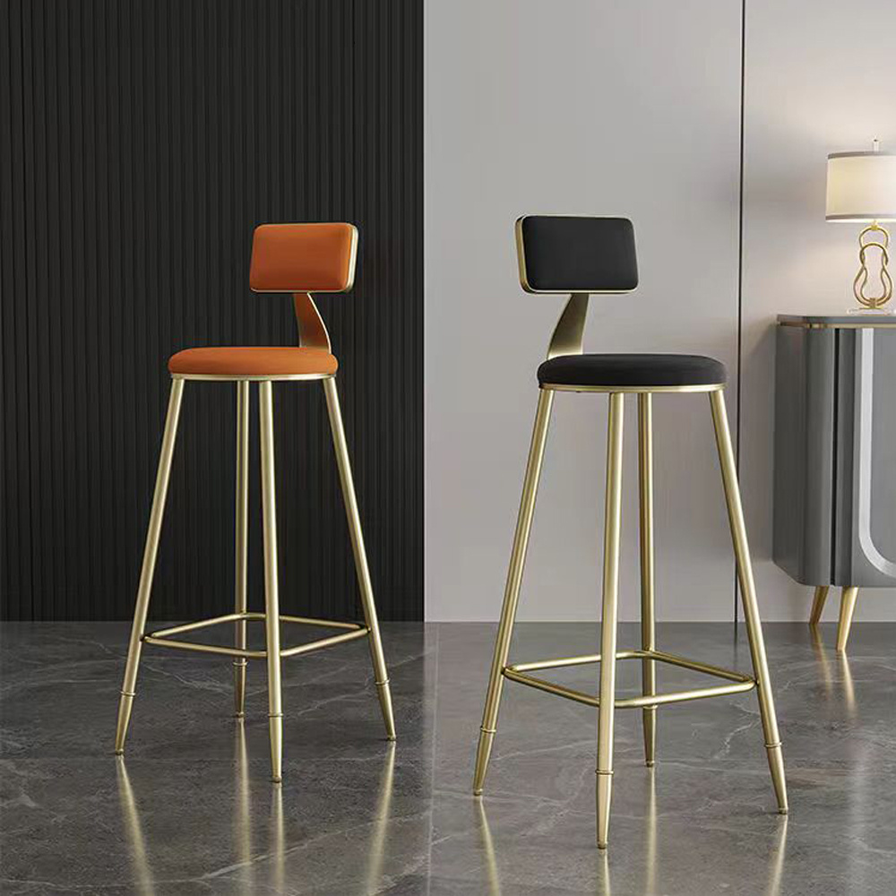 vintage style   stool with backrest and footrest metal frame padded seat for kitchen counter dining room or home bar details 2