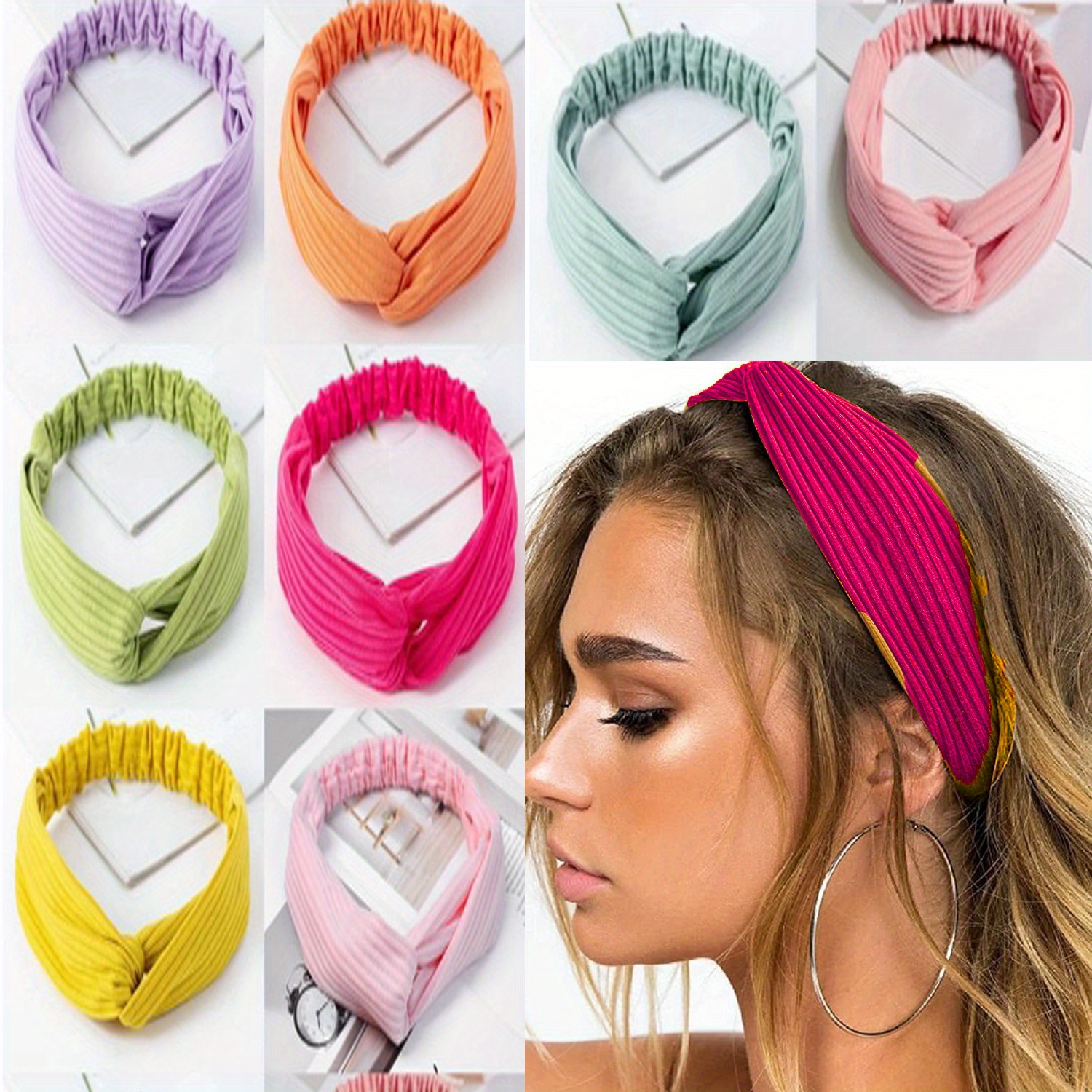 

8 Pieces Different Color Hairbands Fashion Yoga Exercise Headband Hairband Knit Threaded Headband Hair Accessories, Twisted Headbands (color As Shown)