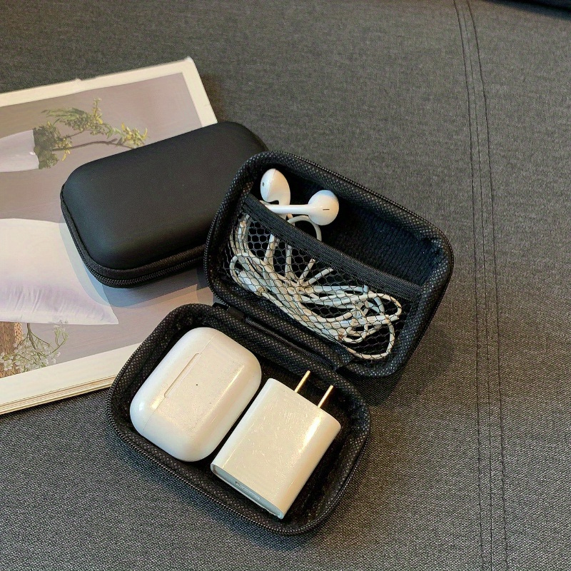 1pc Portable Electronics Organizer Bag - Hard Shell Travel Case for Headphones, Charging Cables, USB Charger - Plastic Mini Storage Pouch for Earbuds, Data Cables, Mobile Phone Accessories