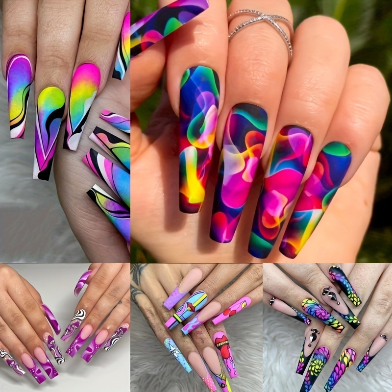 

120pcs Acrylic Press On Nails Long Coffin Fake Nails With Nails Glue Long Ballet False Nails With Water Full Cover Artificial Nails Press Ons Stick On Nails 24pcs