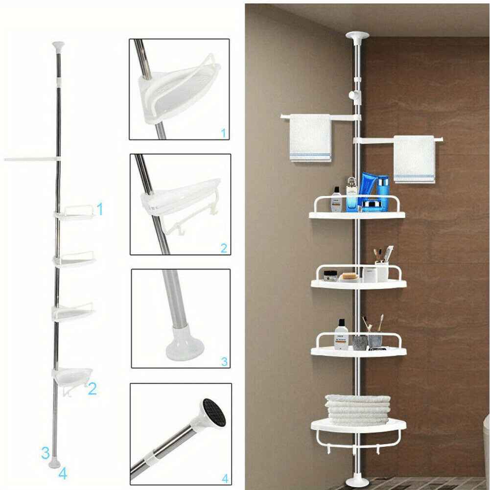 

Corner Shower Cad Dy Tension Pole: Stainless Steel Shower Org With 4 Tier Shelf For Bathroom Bathtub Tub Shampoo- Floor Standing Rack Bath Storage Holder With Rust Proof Rods