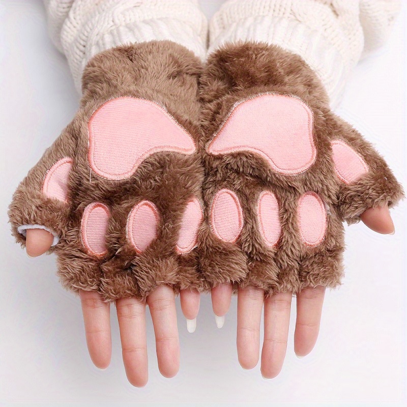 Trendy, Cozy Cartoon Cat Paw Gloves, Thick Plush Half-Finger Design for Warmth & Style, Perfect for Parties details 4