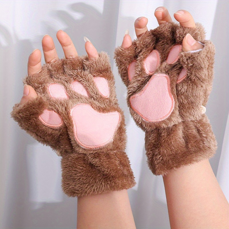 Trendy, Cozy Cartoon Cat Paw Gloves, Thick Plush Half-Finger Design for Warmth & Style, Perfect for Parties details 5