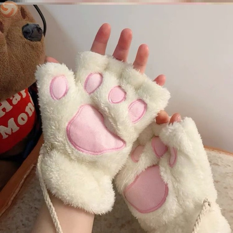 Trendy, Cozy Cartoon Cat Paw Gloves, Thick Plush Half-Finger Design for Warmth & Style, Perfect for Parties details 6