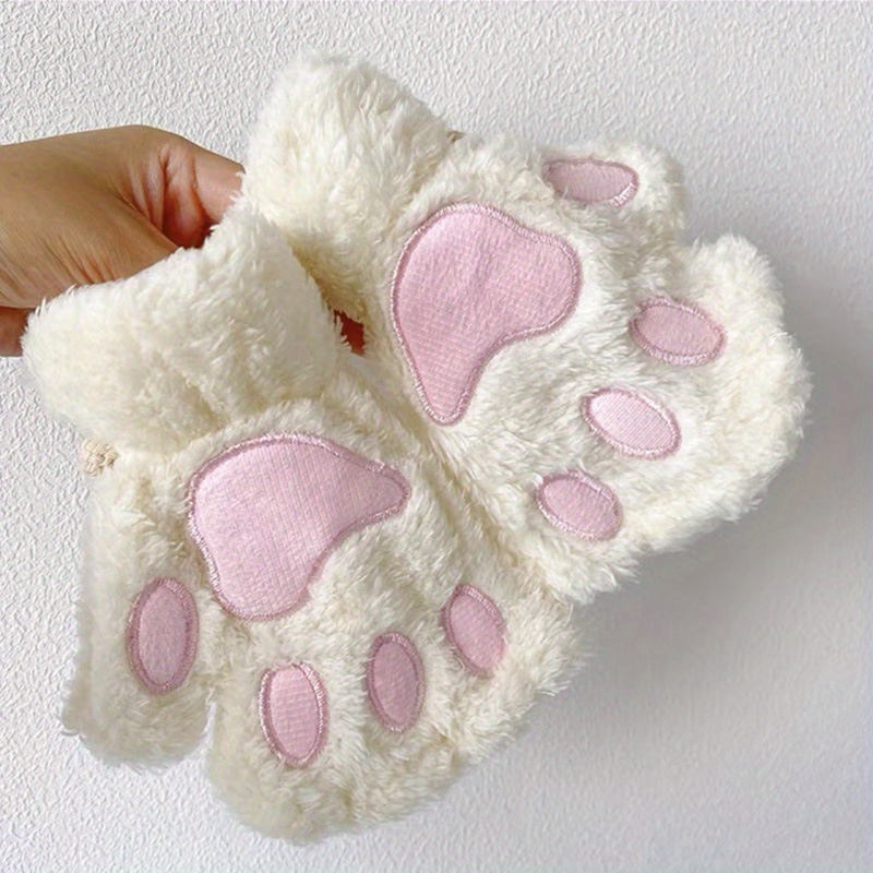 Trendy, Cozy Cartoon Cat Paw Gloves, Thick Plush Half-Finger Design for Warmth & Style, Perfect for Parties details 7