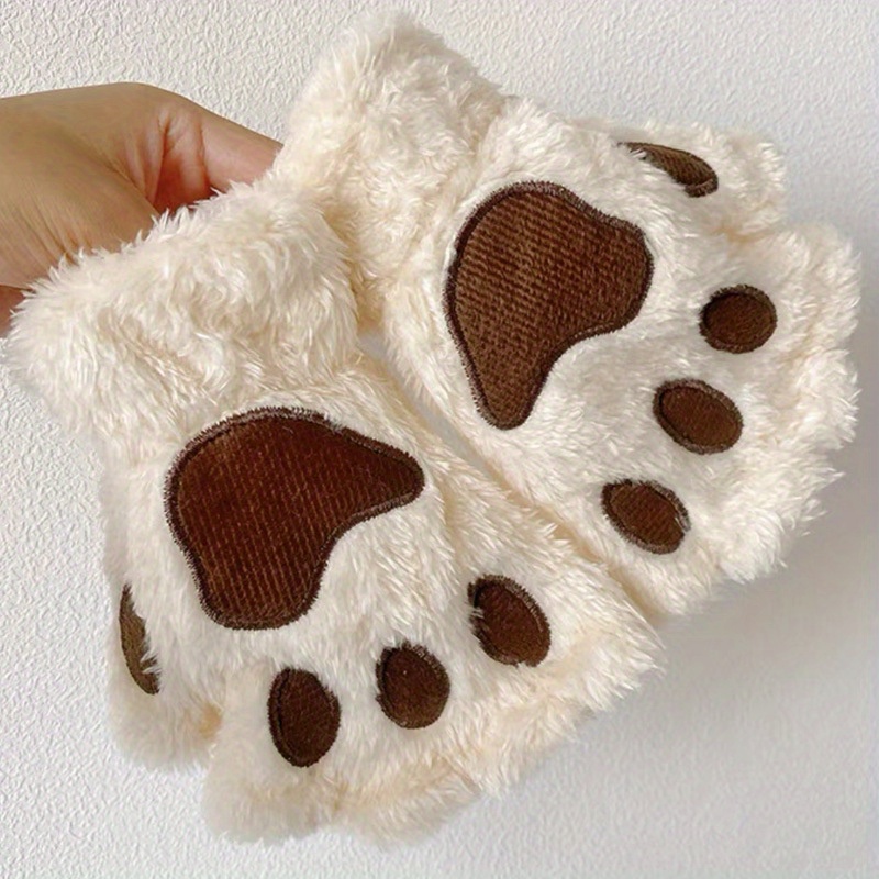 Trendy, Cozy Cartoon Cat Paw Gloves, Thick Plush Half-Finger Design for Warmth & Style, Perfect for Parties details 8