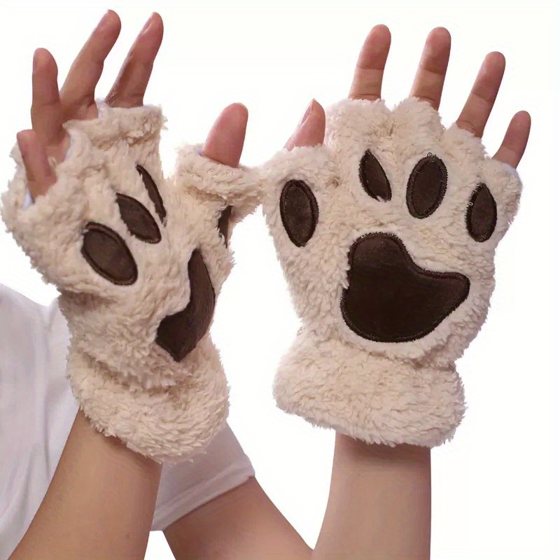 Trendy, Cozy Cartoon Cat Paw Gloves, Thick Plush Half-Finger Design for Warmth & Style, Perfect for Parties details 10