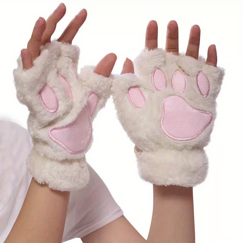 Trendy, Cozy Cartoon Cat Paw Gloves, Thick Plush Half-Finger Design for Warmth & Style, Perfect for Parties details 11