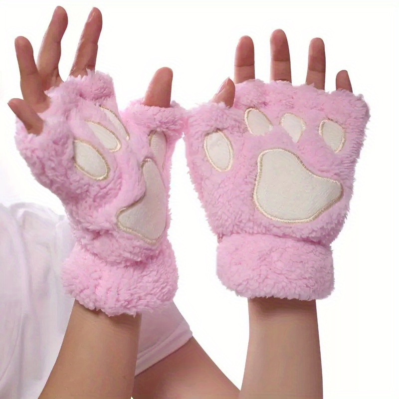 Trendy, Cozy Cartoon Cat Paw Gloves, Thick Plush Half-Finger Design for Warmth & Style, Perfect for Parties details 13