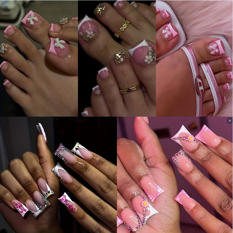 TEMU 144pcs/ Set 72pcs Duck Nails Press On + 72pcs French Tip Press On Toenails White French Tip Press On Nails Duck Feet Style Fake Nails With