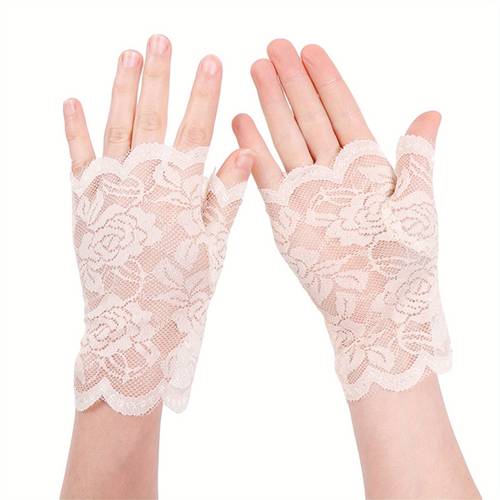 womens protection fingerless driving gloves breathable lace design with floral pattern sunblock acrylic material for outdoor sports summer casual wear machine washable