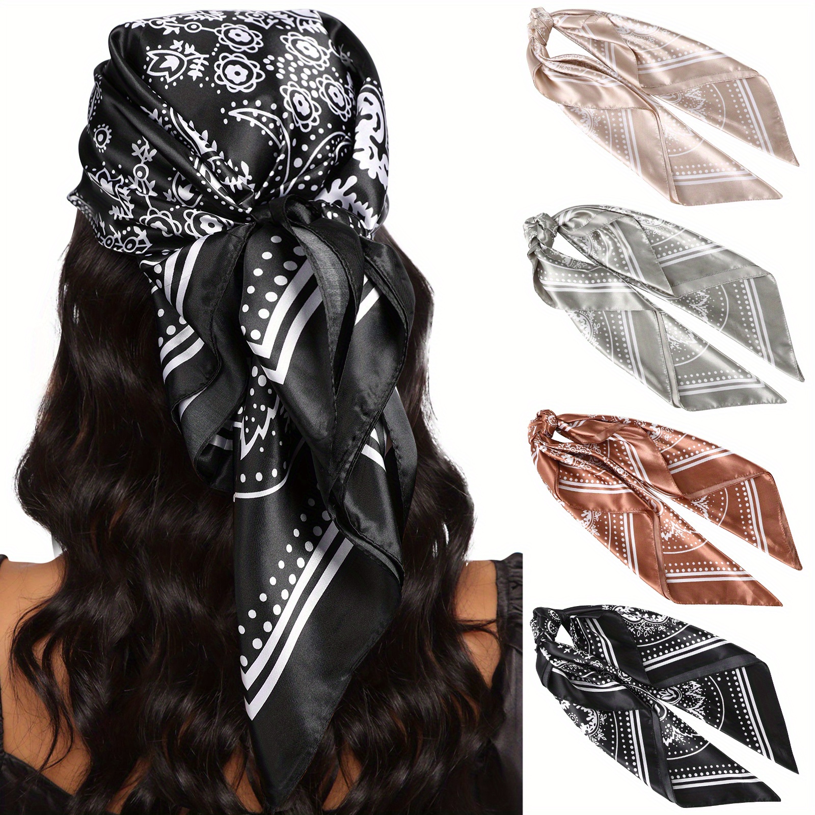 

4pcs/ Set 90cm Large Head Square Hair Scarf Turban Headbands For Women Hair Bands Bandanas Headscarf Hair Accessories