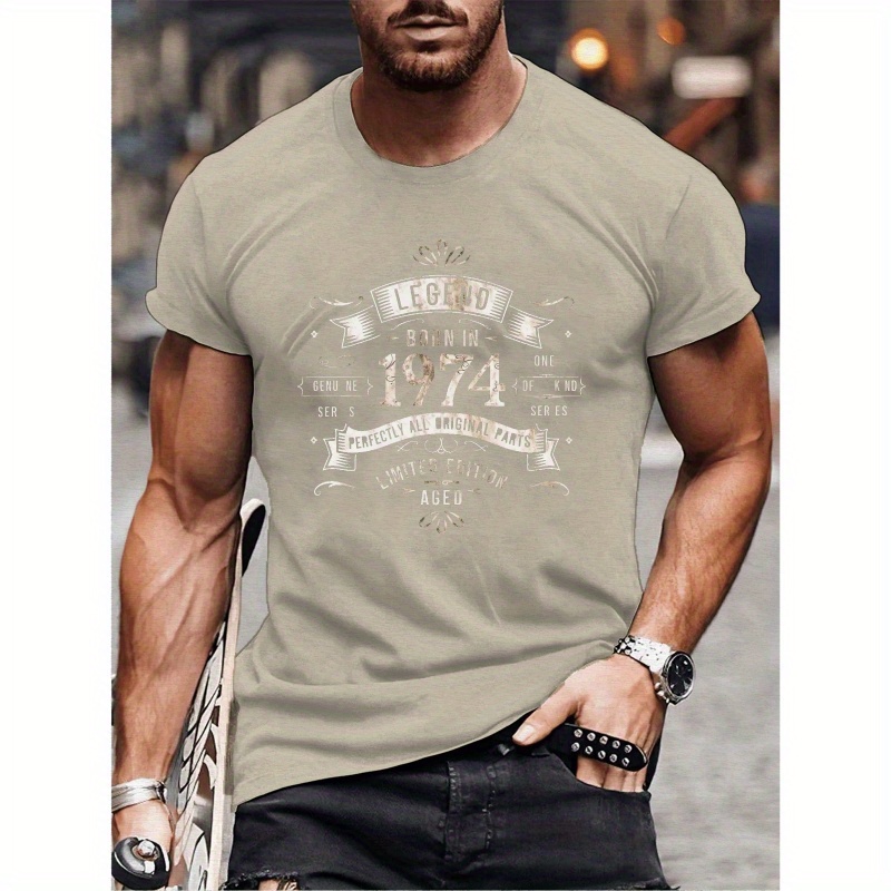 

1974 Legend Print Tee Shirt, Tees For Men, Casual Short Sleeve T-shirt For Summer