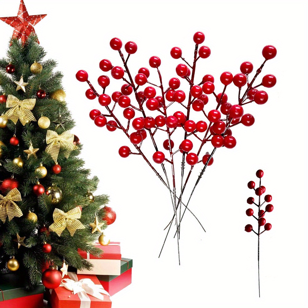 

12pcs Red With Bendable Stems - Plastic Faux Holly Berries For Christmas Tree, Wreath Decor & Holiday Floral Arrangements