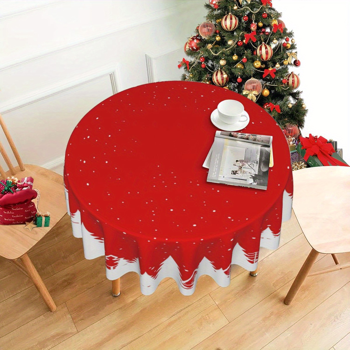 

Seasonal Splendor, Christmas Red Tablecloth - -, For Dining & Decor,