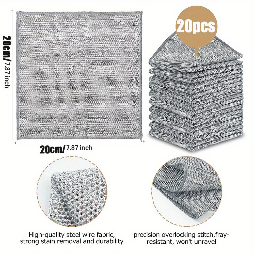   pack stainless steel double layer wire dishcloths non scratch non stick   multi use kitchen cleaning cloths for stove pots range hood versatile mesh scrubbers for dishes bathroom glass   living room furniture carpet no electricity needed details 2