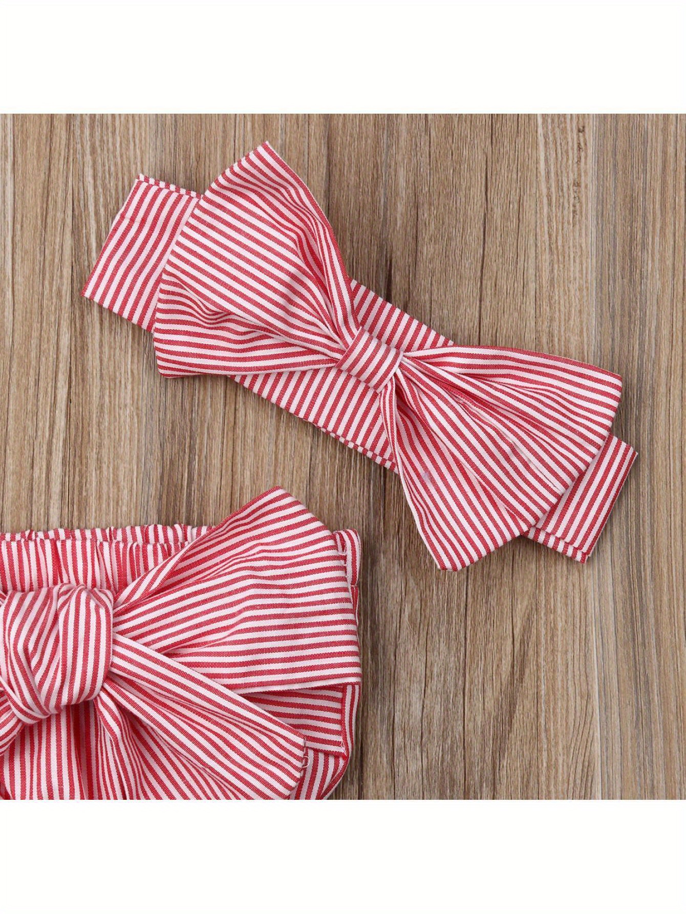 Baby Girl Summer Romper Outfit - Sleeveless Striped Jumpsuit With Bow Headband 0-24 Months