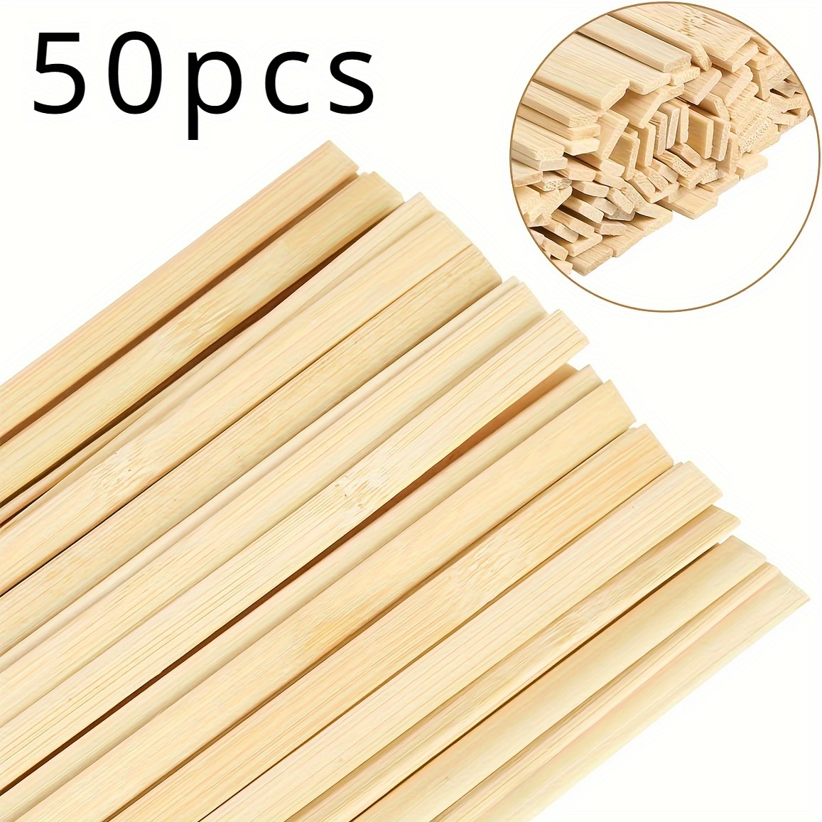 

50-pack Unfinished Bamboo Thin Wood Strips 15.7" – Durable, Rigid Craft Popsicle Sticks For Diy Projects, Model Building, Trim, School Supplies – High-quality Natural Bamboo Planks 3x9x400mm