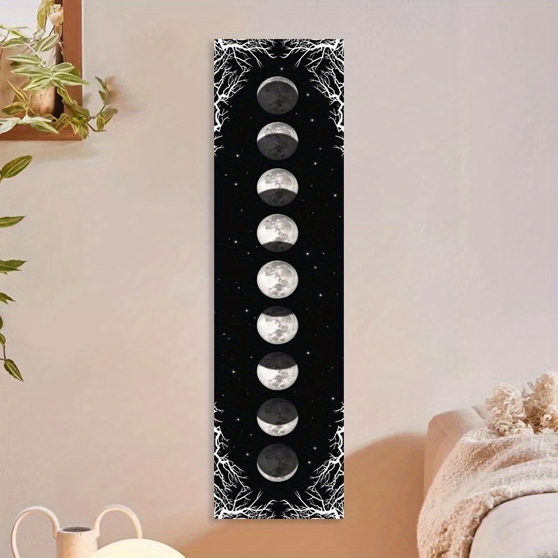 Moon Phase Tapestry Wall Hanging Black And White Celestial Mural_voghion.com