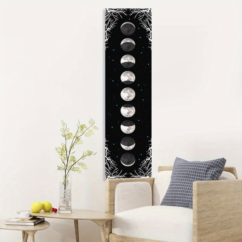 Moon Phase Tapestry Wall Hanging Black And White Celestial Mural_voghion.com