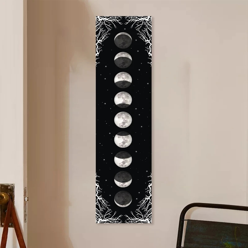 Moon Phase Tapestry Wall Hanging Black And White Celestial Mural_voghion.com