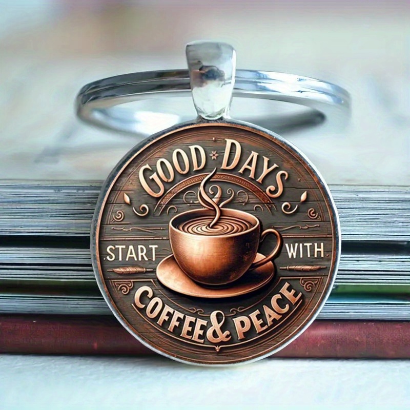 

Cup Keychain - ' Coffee And Peace' - Perfect Gift For , Birthday Or Christmas Present, Retro-style, Friends