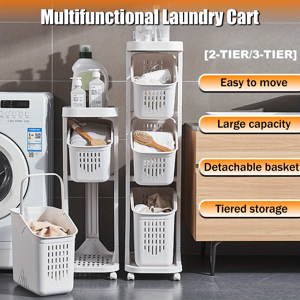 3-Tier Laundry Hamper Basket 2024 Household Bathroom Simple Storage Shelf Kitchen