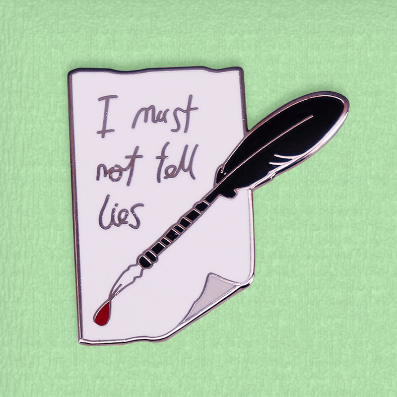 

1pc "i Must Not Tell Lies" Quill Pen Enamel Pin, Charm, Intricate Design, Unique Detail, Eye-catching Gift, Lapel Bag Hat Coat Accessory For Men/women, Alloy Material, Novelty Clothing & Accessories