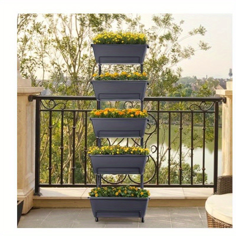 

5 Tier Vertical Garden Planter Grey Garden Planter For Outdoor Plants Vertical Raised Garden Bed Standing Tiered Flower Planter Boxes For Outdoor Garden Patio Yard