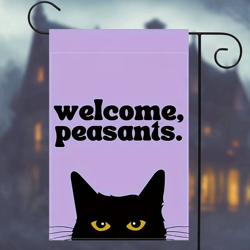 

1pc Black Cat Flag - Double-sided, Linen, Halloween & Farmhouse Decor, Indoor/outdoor, No Electricity Needed, 12x18inch