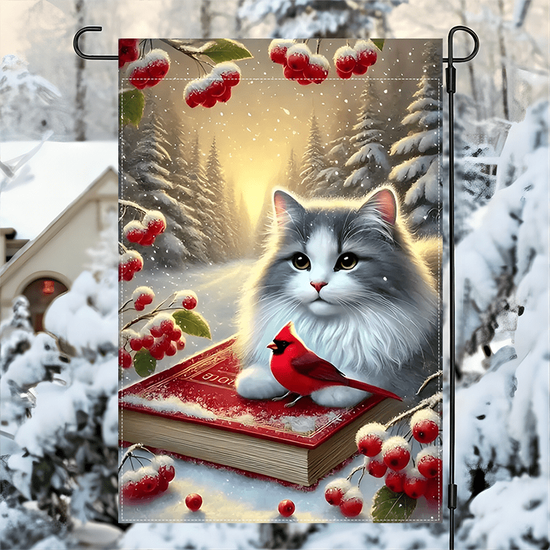 

Winter Wonderland Cat And Garden Flag - Double-sided Polyester Burlap Outdoor Flag - Weatherproof And Machine Washable - No Electricity Needed - 1pc 12x18 Inch Holiday Yard Decoration