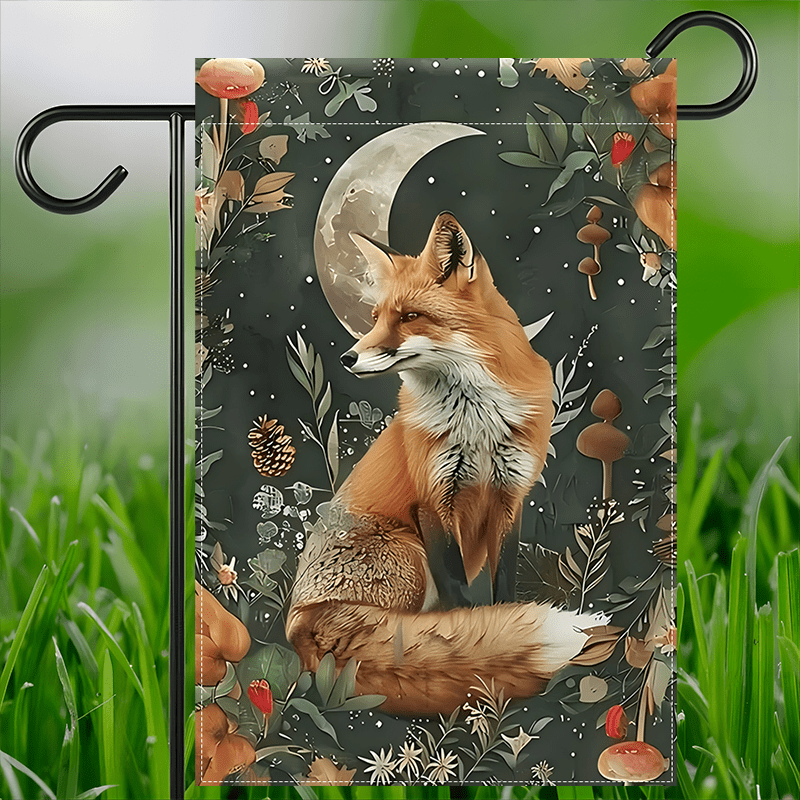 

Midsummer Night Fairy Fox Garden Flag - Double-sided Waterproof, Fade-resistant Polyester Burlap, Outdoor Home And Lawn Décor, Ethereal Forest And Moon Design, Machine Washable - 12x18 Inch - 1pc