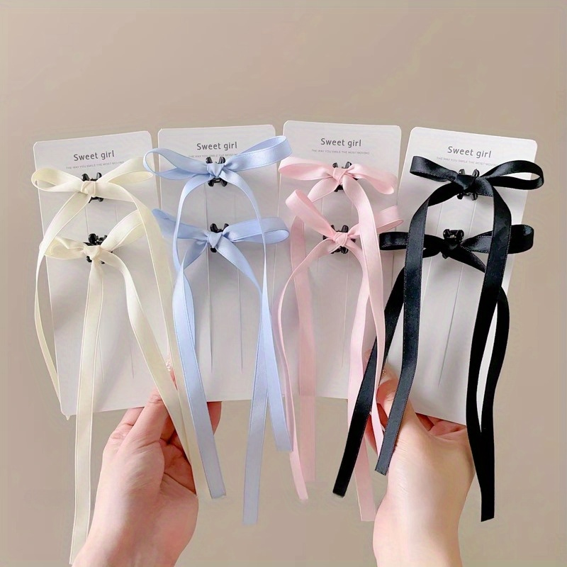 

8pcs Ballet-inspired Bow Ribbon Hair Clips Set - Sweet & Simple Fabric Ponytail Holders For Casual Attire