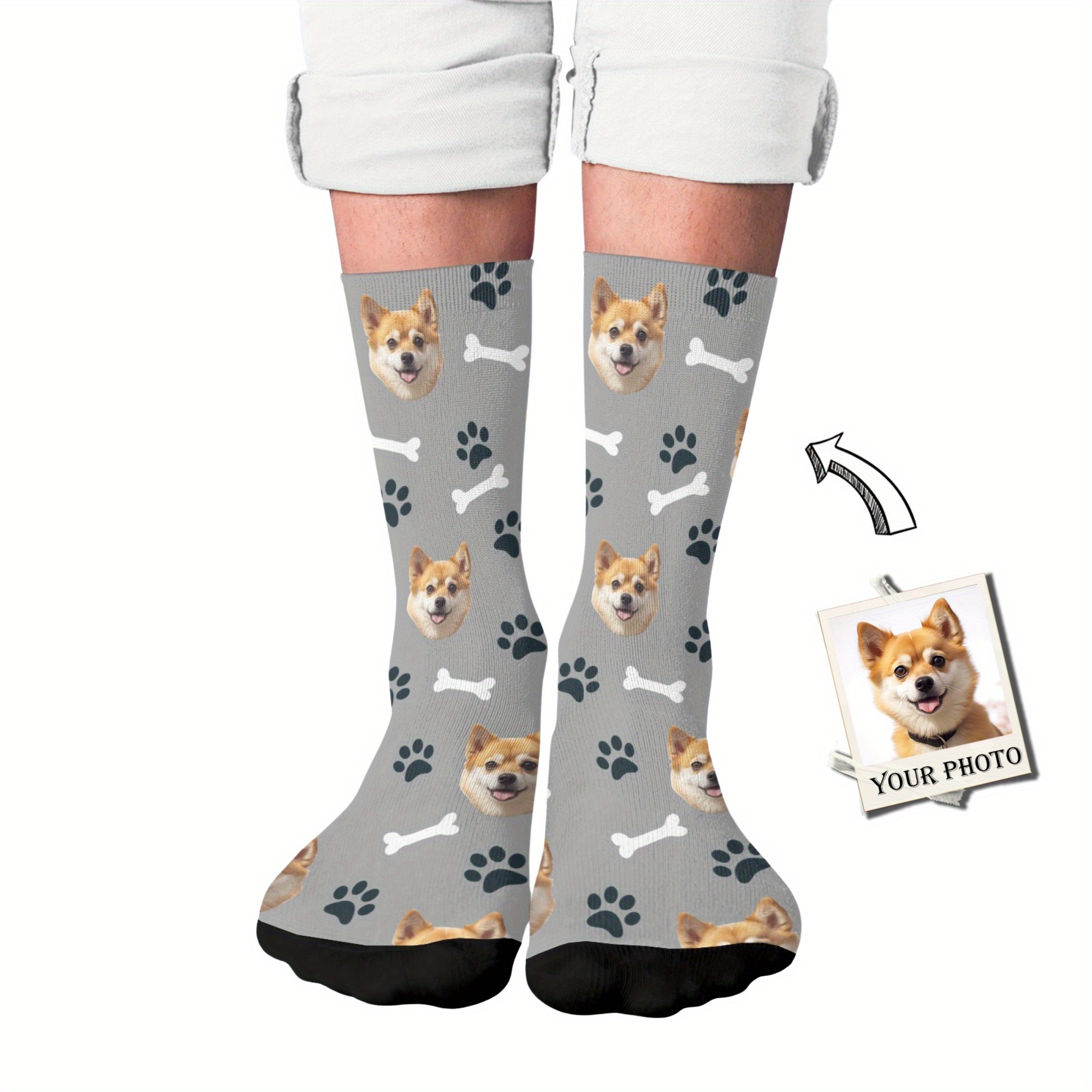

Bone Dog & Customized Pattern Men's Mid Calf Crew Socks, Breathable Comfy Casual Socks Fashion Sports Socks For Outdoor Fitness Basketball Running