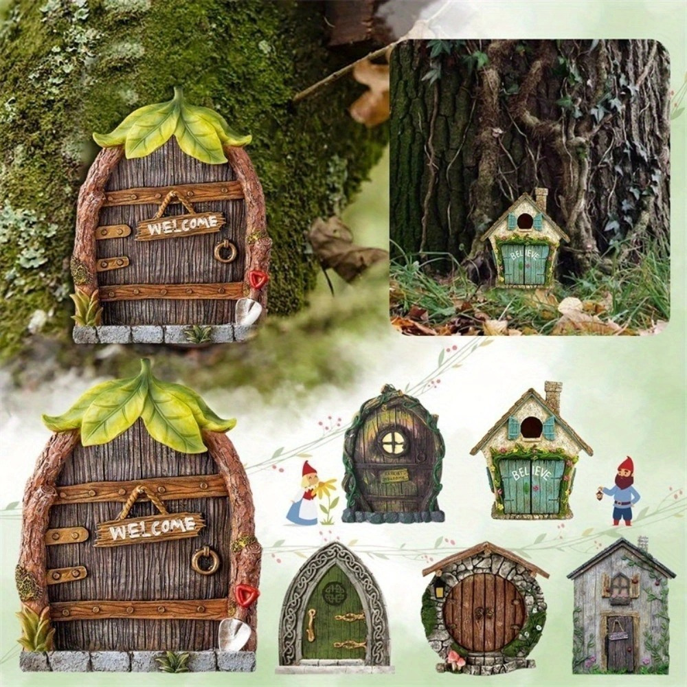 

1pc Wood Fairy Door, Gate, Double-layered Ornament, Miniature Dwarf Home Decoration For Courtyard & Tree