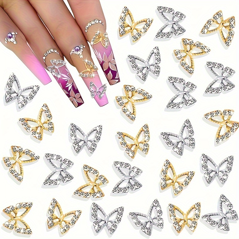 

300 Butterfly Nail Charms 3d Metal Butterfly Nail Gems Nail Rhinestones Art Charms Nail Charms - Charms Golden + Silver For Acrylic Nails, Sparkling Summer Nail Decorations, Dly Salon-qualitygemstones