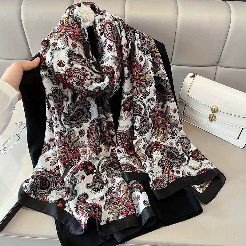 

Ethnic Print Imitated Silk Scarves Summer Fashionable Outerwear Shawl Thin Warm Air Conditioning Blanket Multi-functional Sun Protection