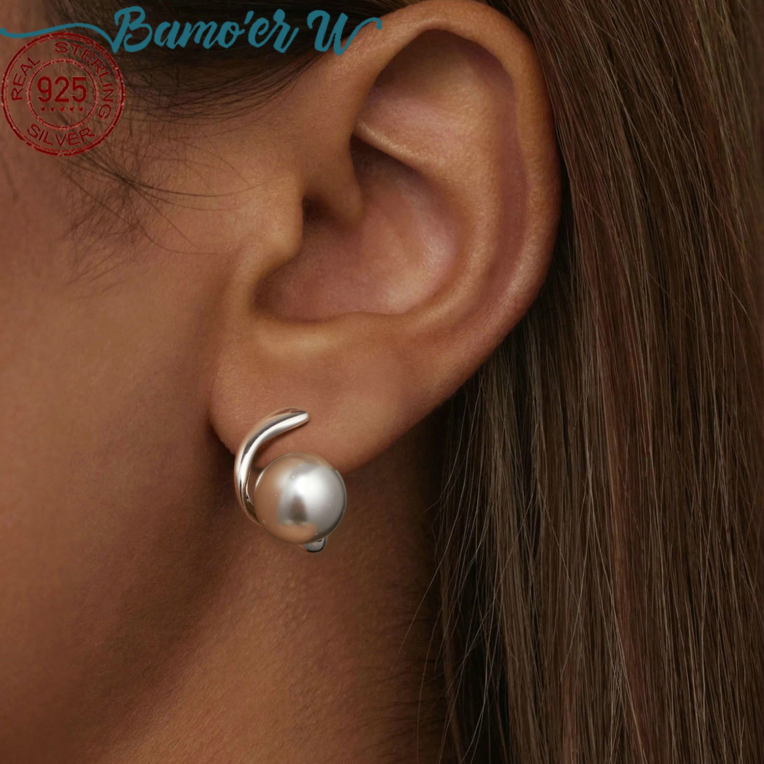 

Creative Hoop Earrings 925 Sterling Silver Hypoallergenic Jewelry Embellished With Freshwater Elegant Vintage Style