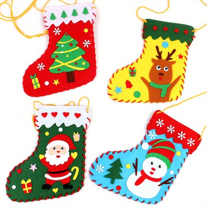 

4pcs Diy Christmas Stockings Kit - Handmade Non-woven Fabric, Creative Holiday Decor & Gift Idea